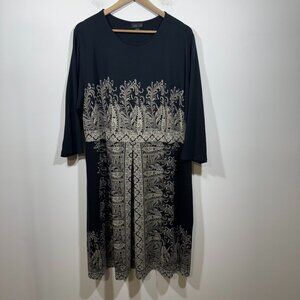 J. JILL Wearever Collection Pleated Mirror Paisley Midi Dress Womens 2X Pullon